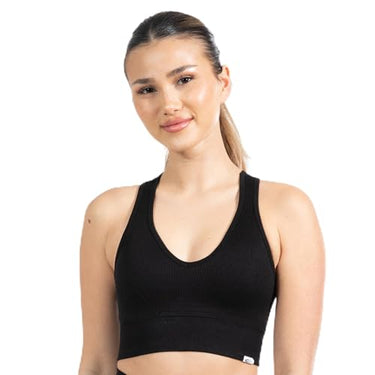 SMILODOX Sport BH Damen Amaze Pro - Blickdicht rutschfest Sport Bra - Seamless Gerippter Stoff Crop Top - Atmungsaktive Yoga Tank Top für Fitness & Gym, im Sale